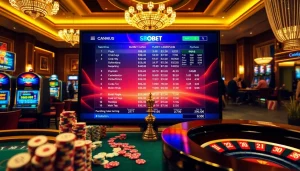 SBOBET betting interface amidst casino elements showcasing excitement and luxury in online gambling.