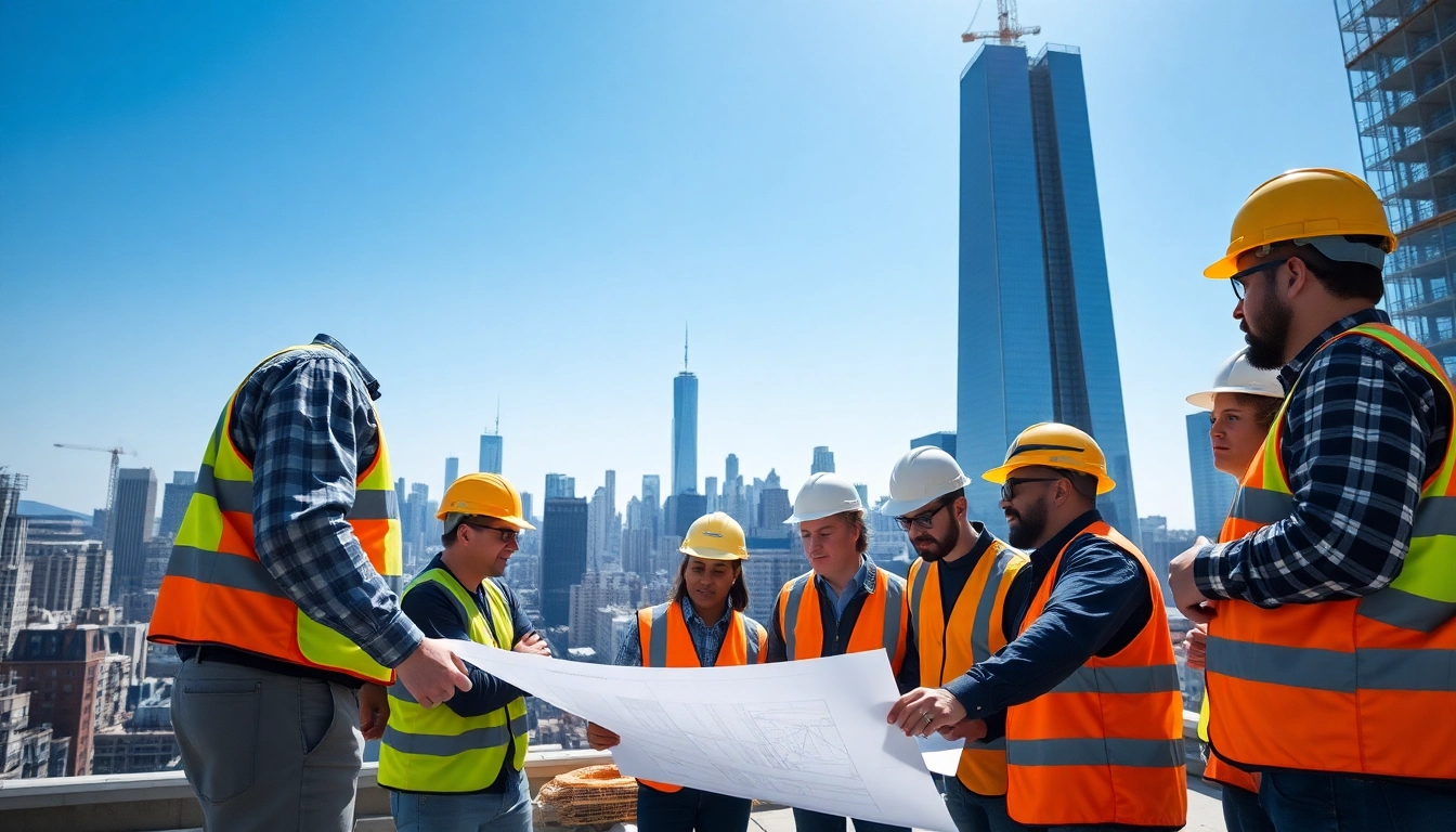 Manhattan Commercial General Contractor overseeing a construction project with workers planning.