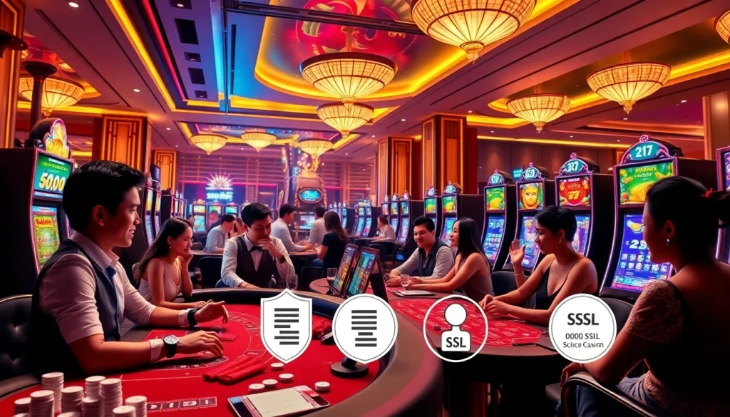 Exciting MM88 online casino scene showcasing diverse players and luxurious gaming atmosphere.