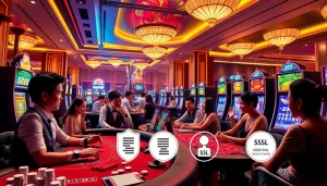 Exciting MM88 online casino scene showcasing diverse players and luxurious gaming atmosphere.