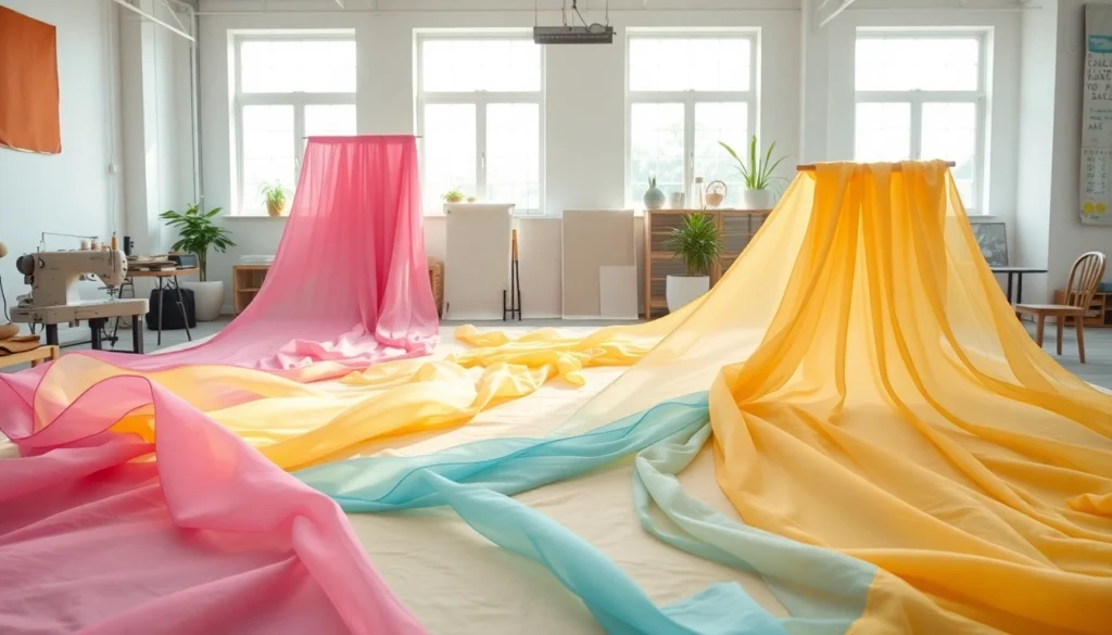 Verken kleurrijke en zachte voile stoffen in een professionele textielstudio.