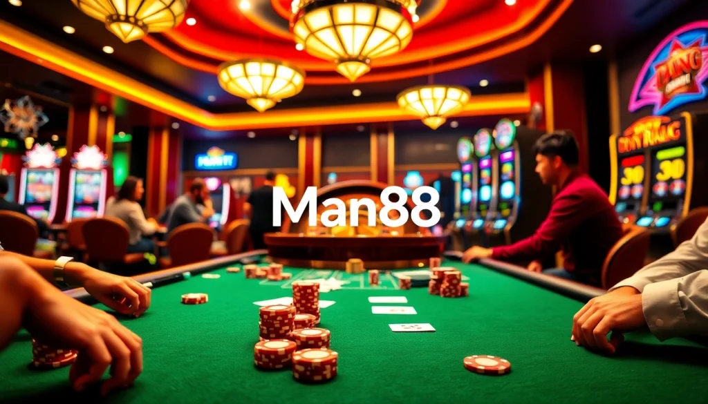 Experience thrilling games at Man88 with vibrant casino tables and intense action.