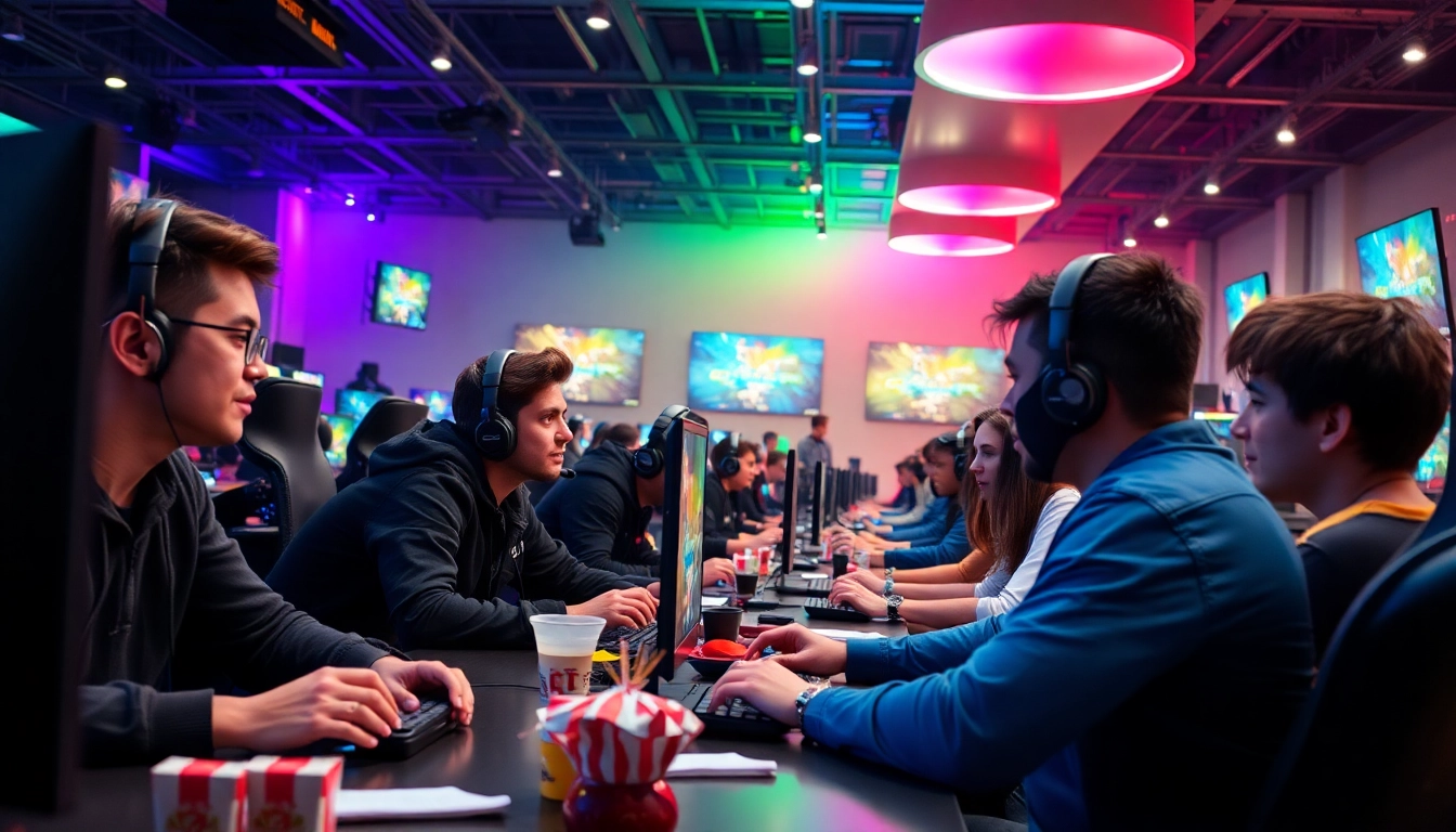 Capture the latest gaming news through an energetic esports tournament showcasing diverse gamers.