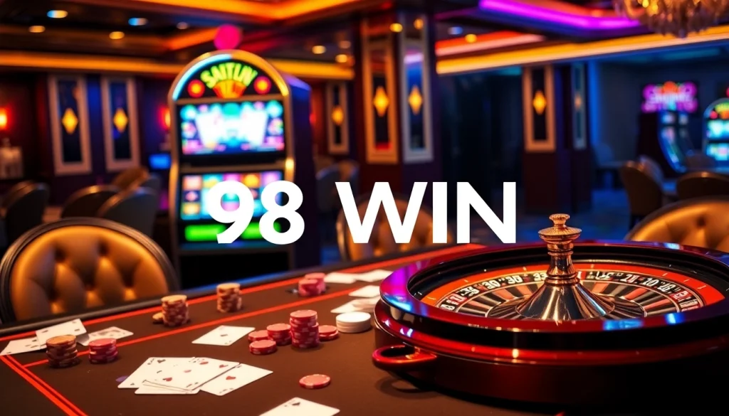 Experience thrilling games at 98WIN's luxury casino with cards and roulette.