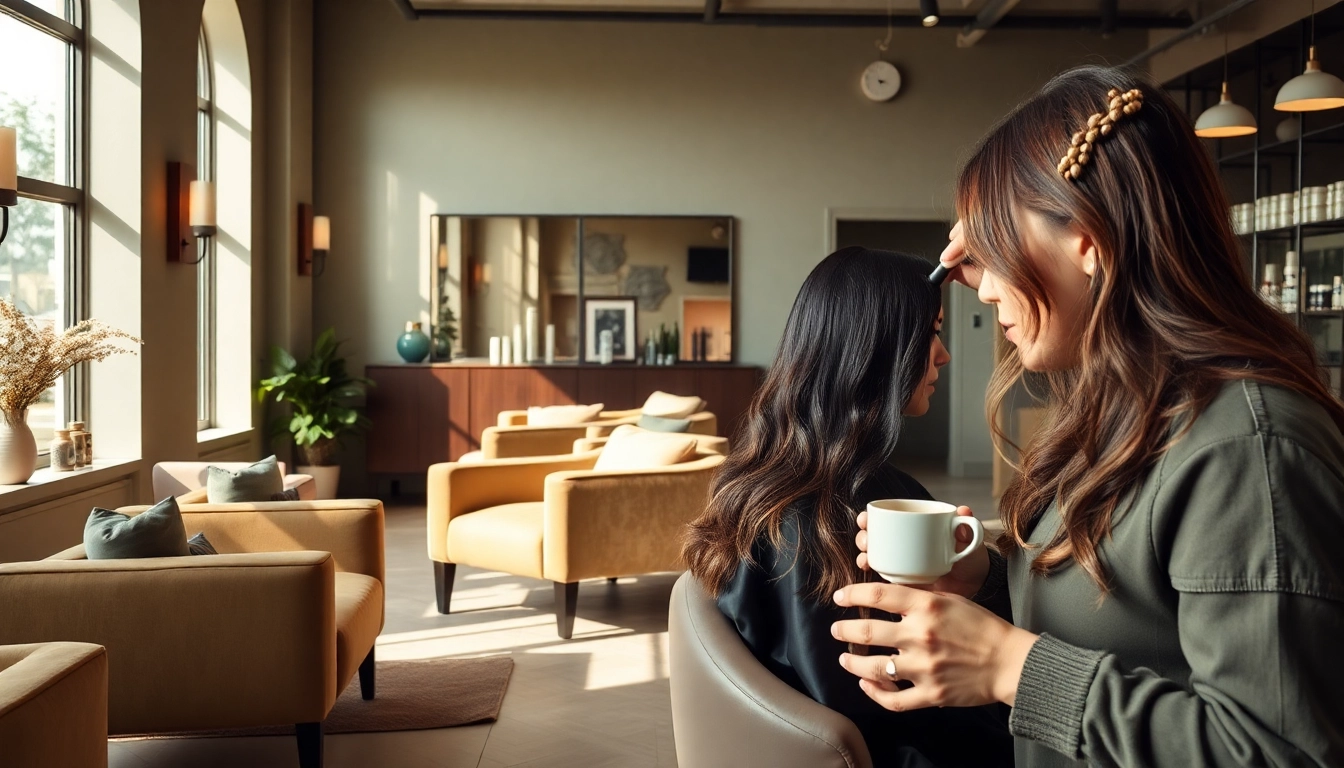 Aveda salon San Diego interior with professional stylist applying highlights to a client.