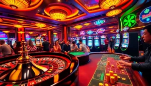 GO88 players experiencing thrilling moments at a vibrant casino table with cards and chips.