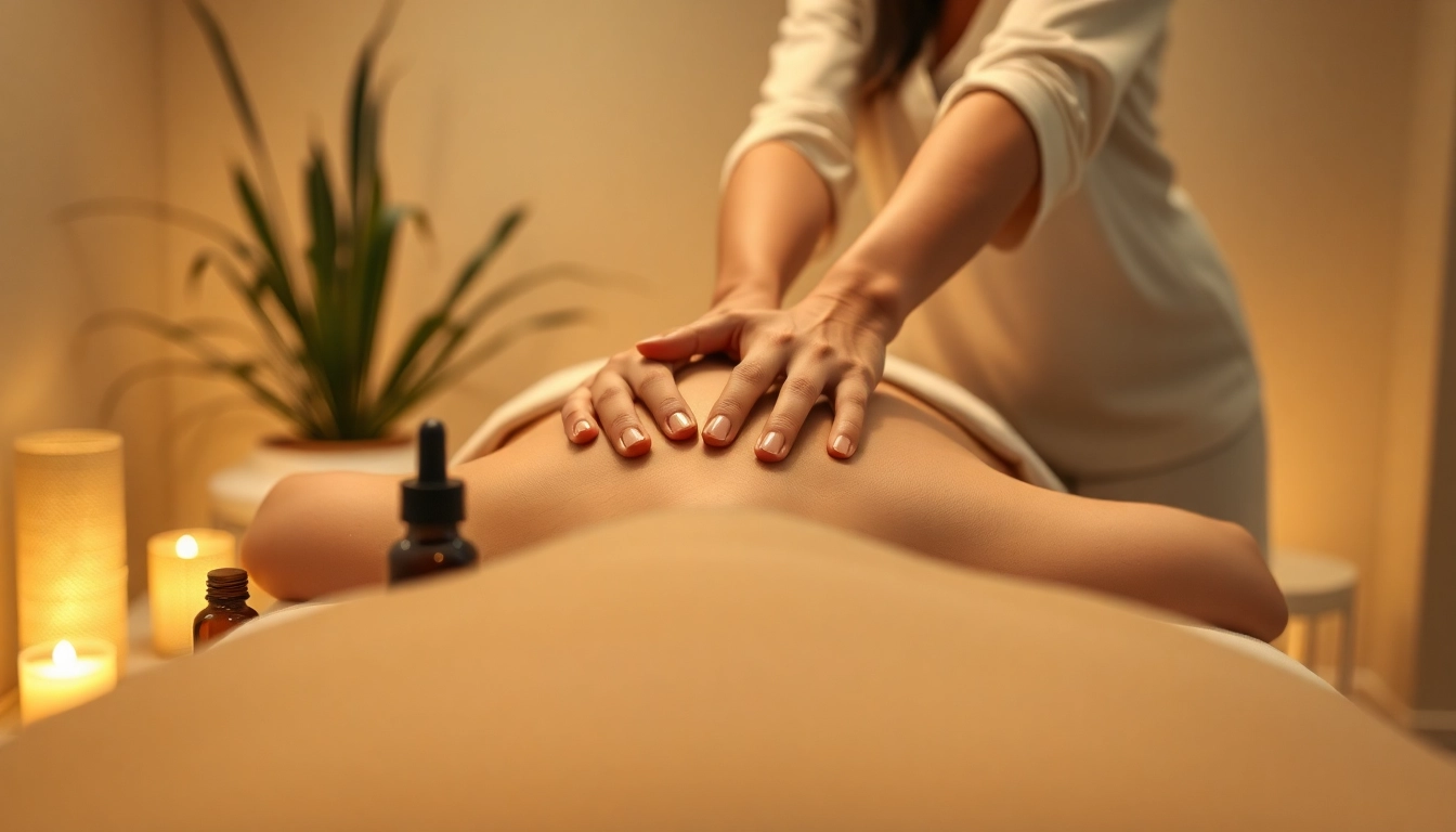출장마사지 with a professional therapist providing a calming massage in a serene setting.
