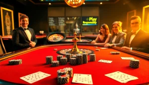 Bong88.casa scene with players enjoying high-stakes poker at an elegant casino table.