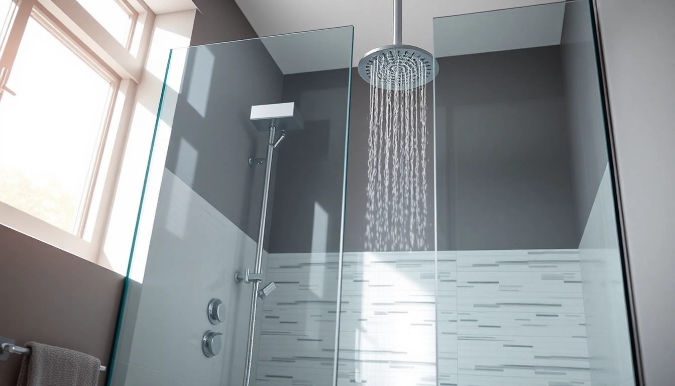 Cabine de douche italienne moderne et élégante avec des panneaux en verre et une douche à effet pluie.