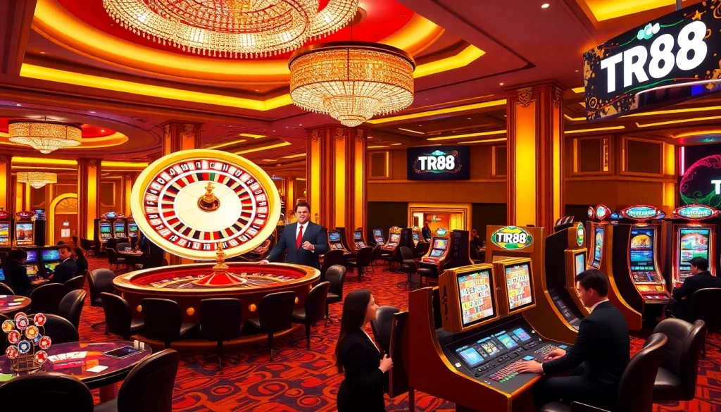 Enjoying a thrilling bet at TR88's luxurious casino with dynamic games and vibrant atmosphere.