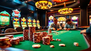 Engage in high-stakes gambling at Link 56WIN with intense poker gameplay and vibrant casino elements.
