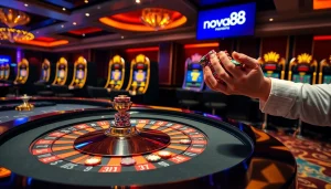 Experience the excitement of nova88 at a vibrant roulette table with colorful chips.