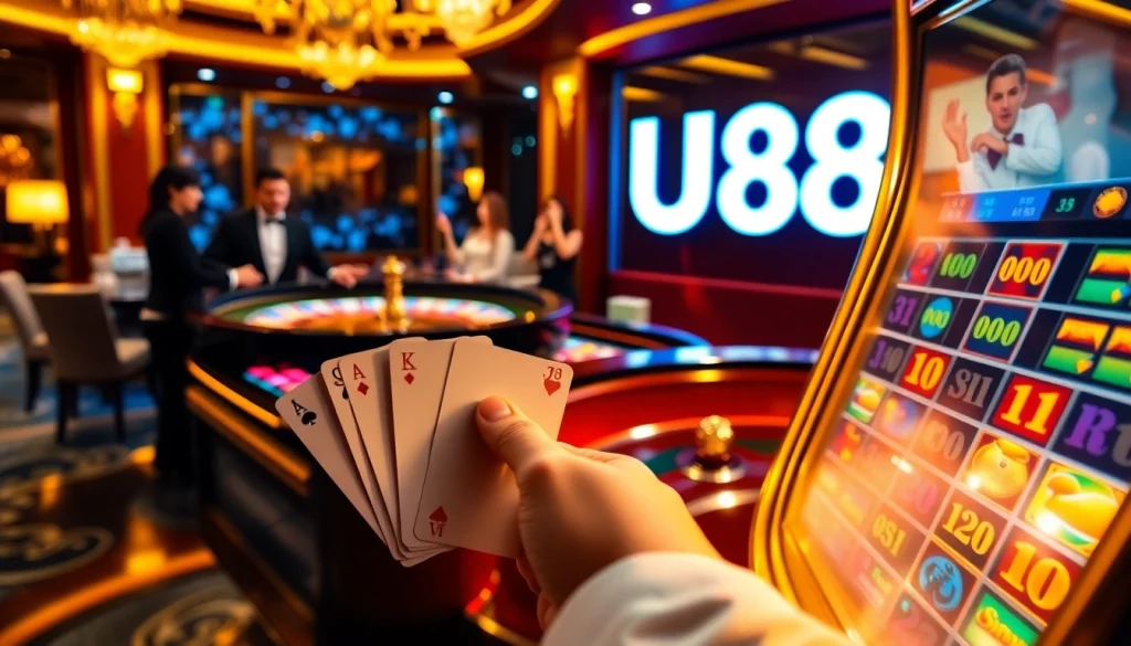Experience the excitement of U888 casino with vibrant gaming visuals and luxury decor.