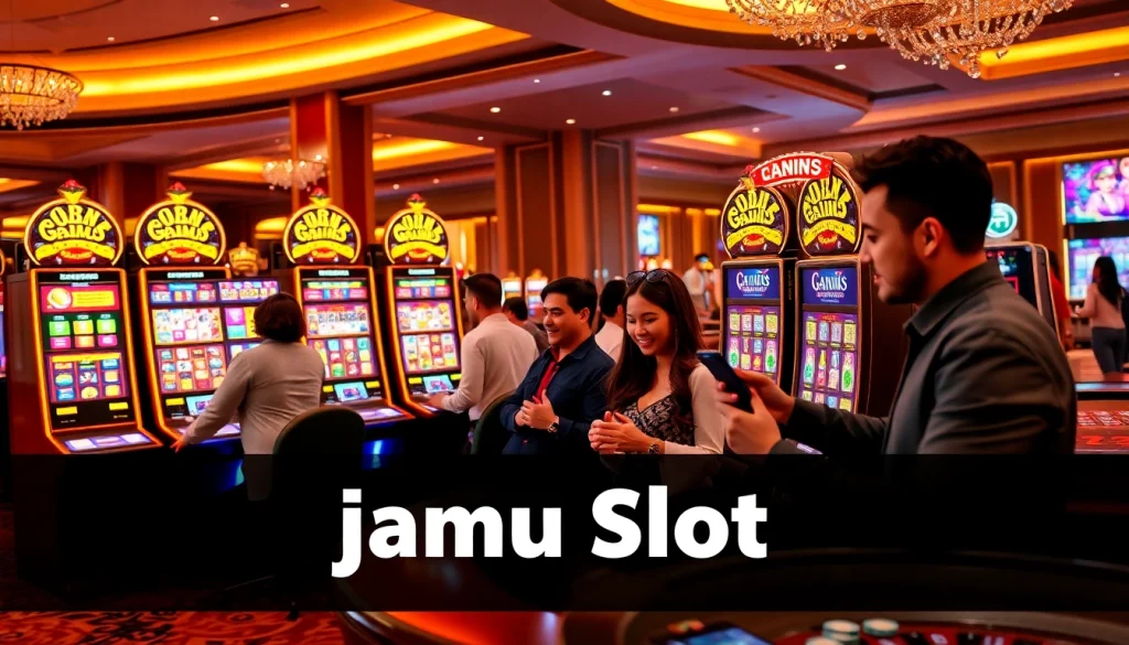 Experience the excitement of jamu slot at a vibrant casino, featuring dynamic slot machines and engaging players.