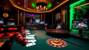 Engaging players at nhà cái cm88's vibrant online casino with poker chips, cards, and roulette.