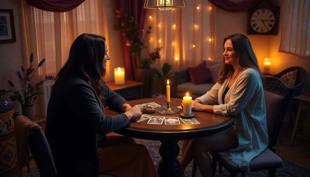 くつろいだ神秘的な環境で電話占い 当たるを披露する魅力的なタロットリーダー。