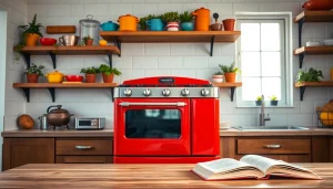 Retro Oven centrally displayed in a charming kitchen, showcasing vintage design features.