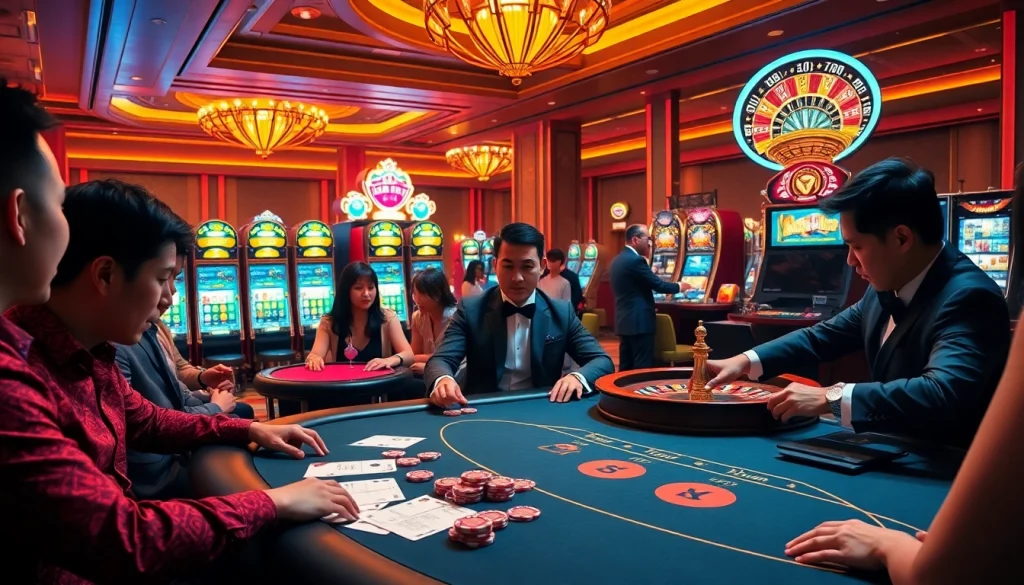 Kết quả xổ số hôm nay portrayed through an exciting casino atmosphere with live gambling action.