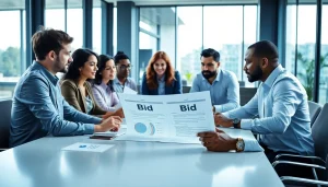 Team engaged in a Bid-No-Bid Analysis discussion in a professional setting.
