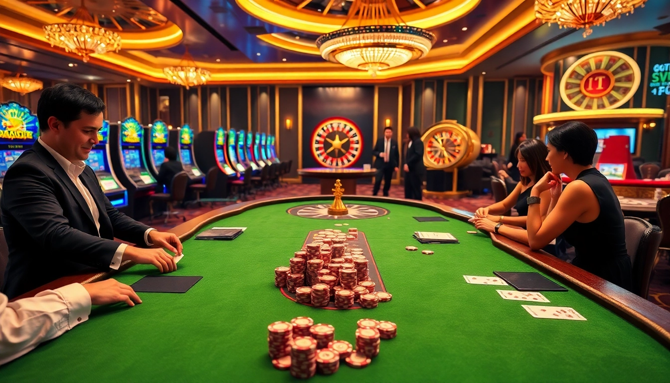 Play poker at s8 com in a luxurious casino environment filled with lights and excitement.
