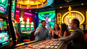 Para pemain menikmati permainan seru di platform judi online KIT4D dengan elemen kasino yang berwarna-warni.