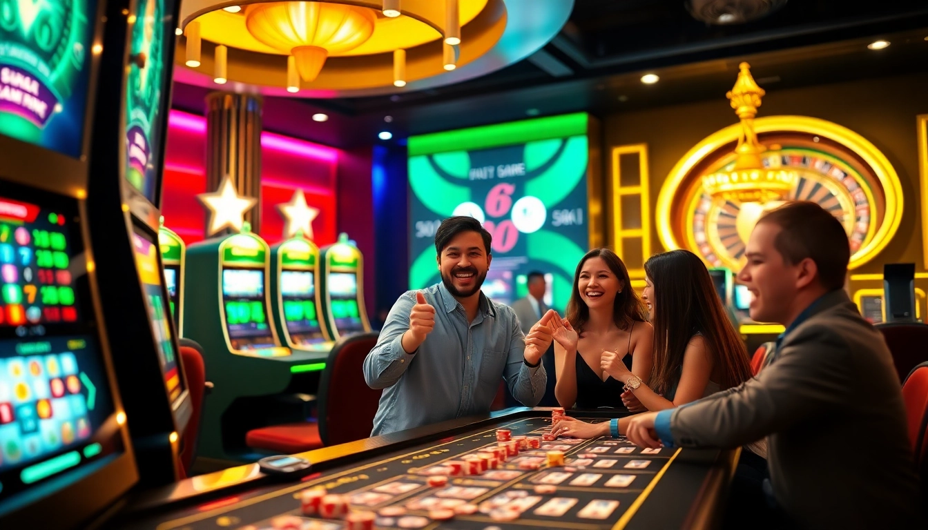 Para pemain menikmati permainan seru di platform judi online KIT4D dengan elemen kasino yang berwarna-warni.