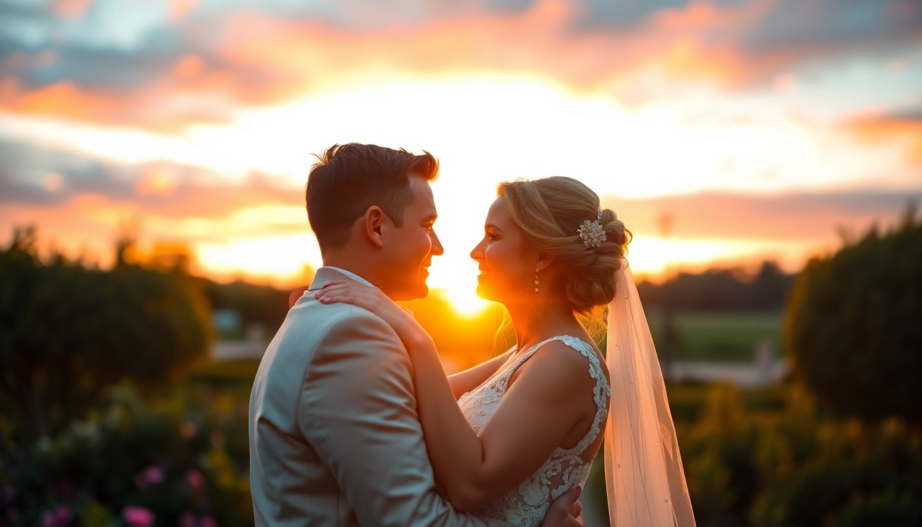 Wedding photographer capturing a couple's intimate moment during golden hour.