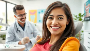 Edmonton orthodontist consulting with a patient in a modern dental office.