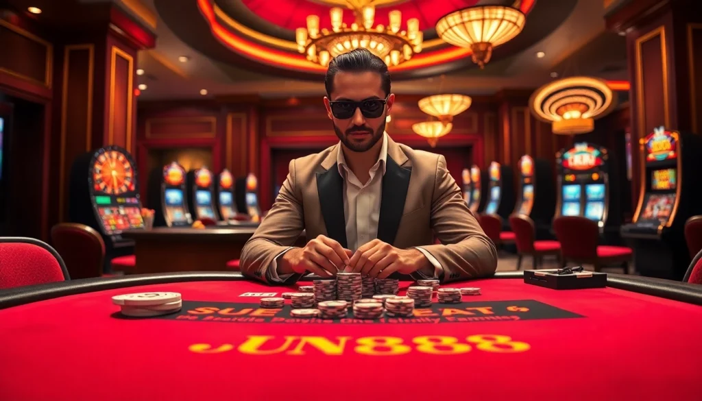 Winning at Jun88 poker with vibrant table setup, cards, and casino excitement.