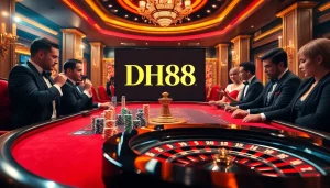 Players engaging in a high-stakes poker game at DH88's luxurious casino table.