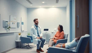 上野クリニック 口コミ・評判 — 近代的なクリニック環境で医師と患者の専門的な診察シーンを紹介。