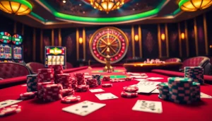 Experience the thrill of uu88 at a vibrant casino table, filled with chips and cards.