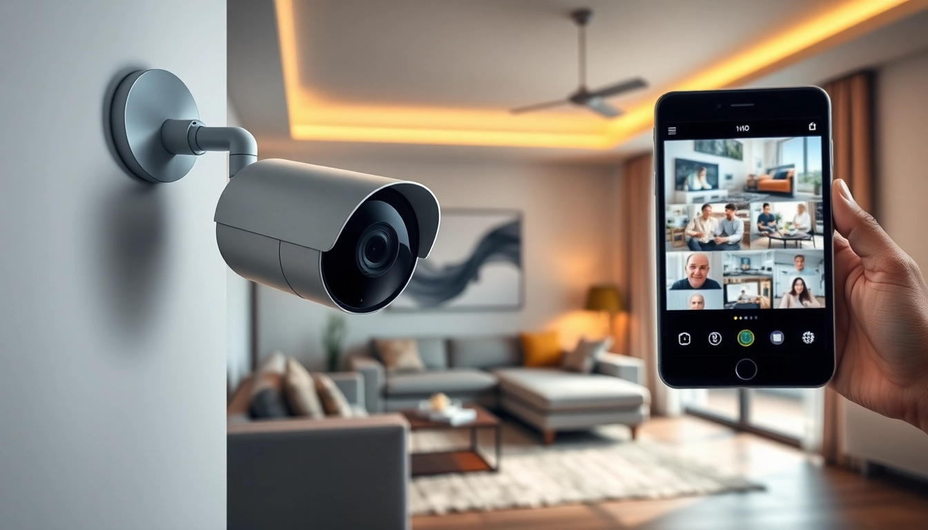 Cámaras de seguridad de alta tecnología monitoreando una sala de estar moderna para la seguridad del hogar.