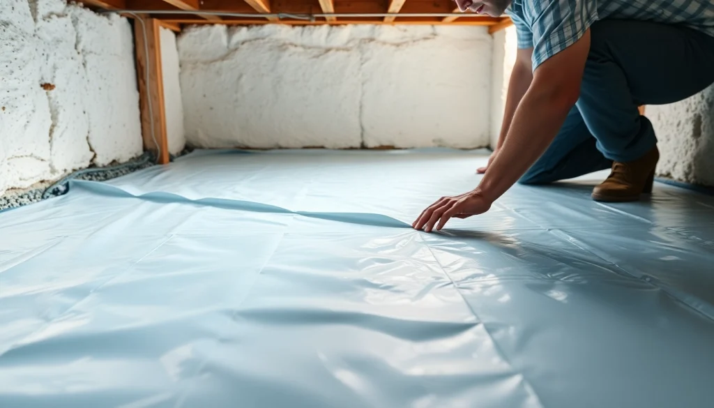 Vapor Barrier Installation performed in a crawl space by a skilled technician, highlighting process and quality.