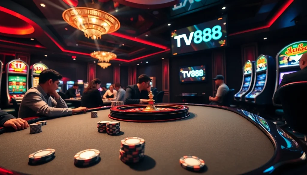Players strategize while enjoying their time at TV88 casino tables, surrounded by thrilling games.