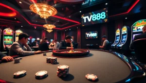Players strategize while enjoying their time at TV88 casino tables, surrounded by thrilling games.
