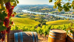 Vibrant landscape showcasing Clarksburg, California's vineyards and winery in sunny weather.