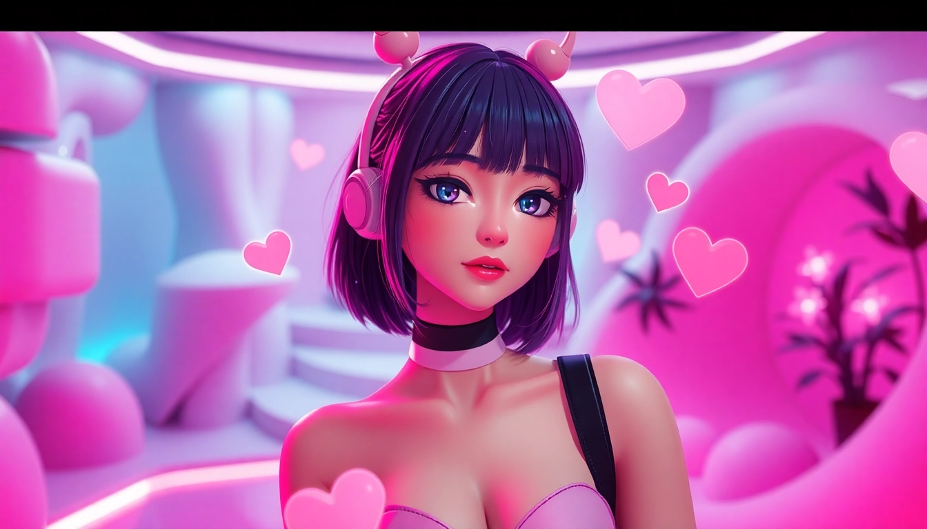 Engaging NSFW AI girlfriend character in a vibrant digital landscape, emphasizing playful interaction.