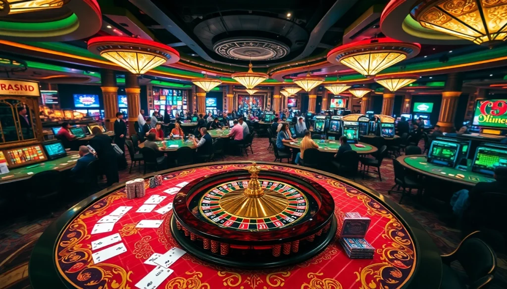 Engaging casino scene showcasing PS 99 with players at tables and roulette wheel.