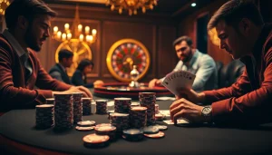 Players enjoying an intense game of idn poker in a luxurious casino setting.
